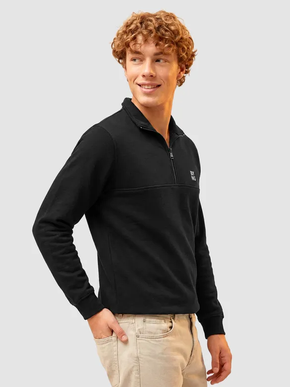 Black High Neck Zipper Sweatshirt