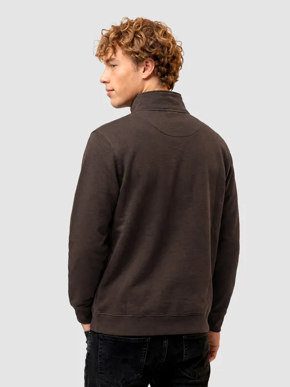 Brown High Neck Zipper Sweatshirt