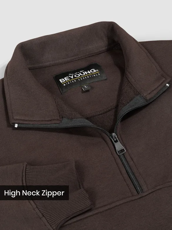 Brown High Neck Zipper Sweatshirt