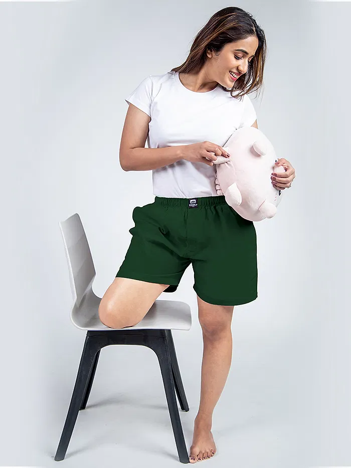 Plain Bottle Green Women Boxer