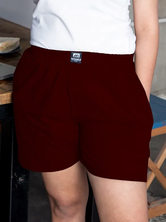Plain Burgundy Womens Boxer