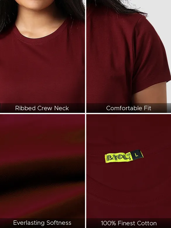 Burgundy Womens Plain T-Shirt