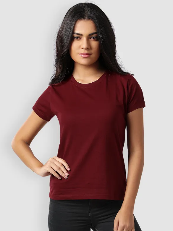 Burgundy Womens Plain T-Shirt