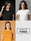 Pack Of 3 Womens T-shirts Black Mustard &amp; White