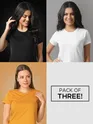 Pack Of 3 Womens T-shirts Black Mustard &amp; White