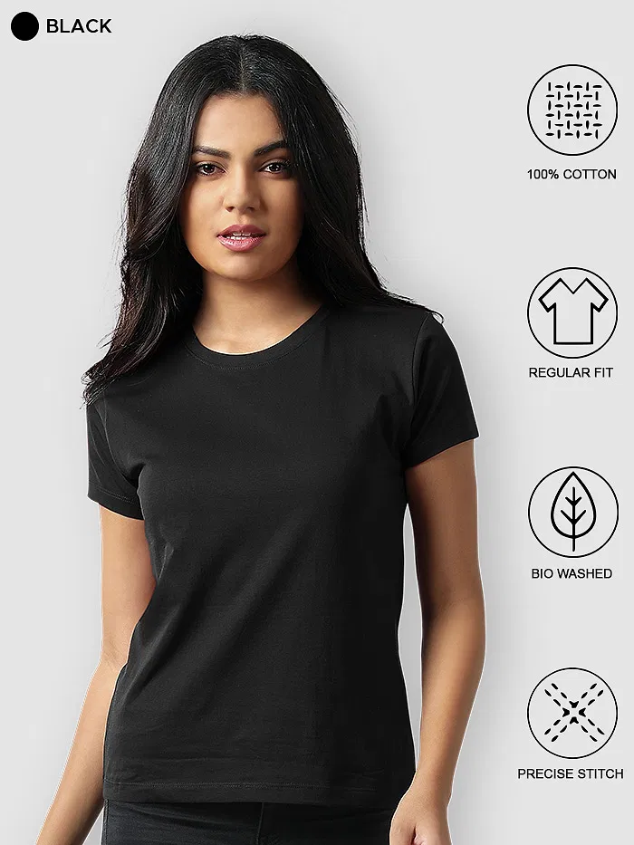 Pack Of 3 Womens Plain T-shirts Black Mustard And White