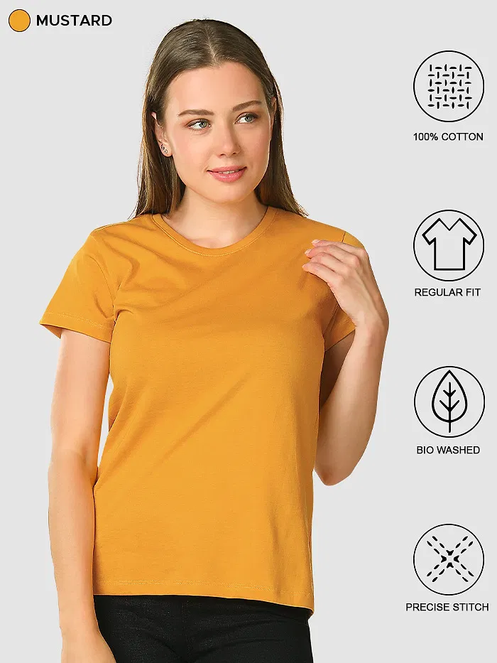 Pack Of 3 Womens Plain T-shirts Black Mustard And White