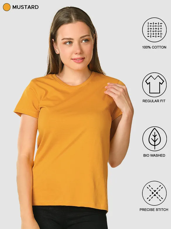 Pack Of 3 Womens Plain T-shirts Black Mustard And White