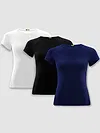 Pack Of 3 Womens Plain T-shirts Navy Blue Black And White