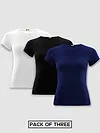 Pack Of 3 Womens Plain T-shirts Navy Blue Black And White