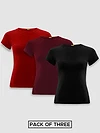 Pack Of 3 Womens T-shirts Red Black &amp; Burgundy