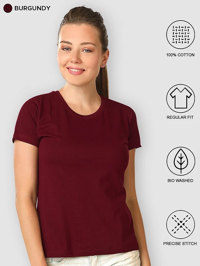 Pack Of 3 Womens Plain T-shirts Red Black And Burgundy
