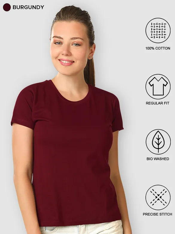 Pack Of 3 Womens Plain T-shirts Red Black And Burgundy