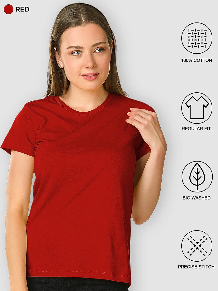 Pack Of 3 Womens Plain T-shirts Red Black And Burgundy
