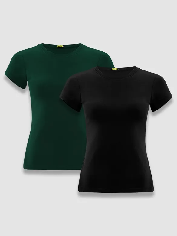 Womens Plain T-shirts Combo Black And Bottle Green