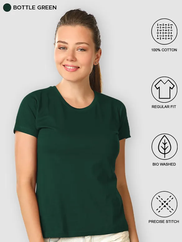 Womens Plain T-shirts Combo Black And Bottle Green