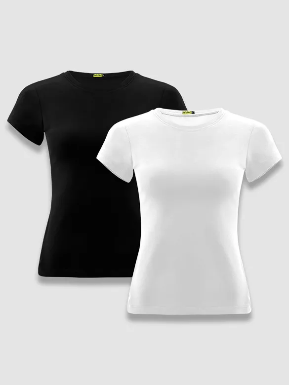 Womens Plain T-shirts Combo Black And White