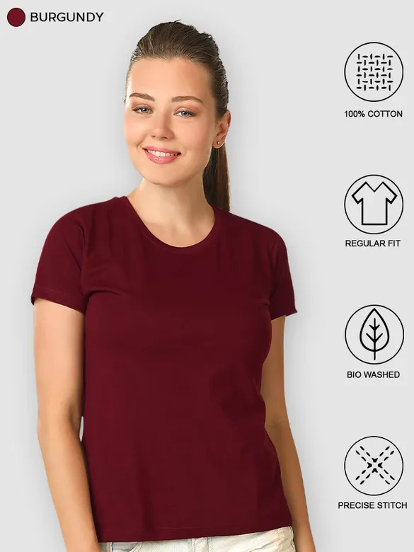 Womens Plain T-shirts Combo Burgundy And Rose Pink