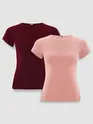 Womens Plain T-shirts Combo Burgundy And Rose Pink