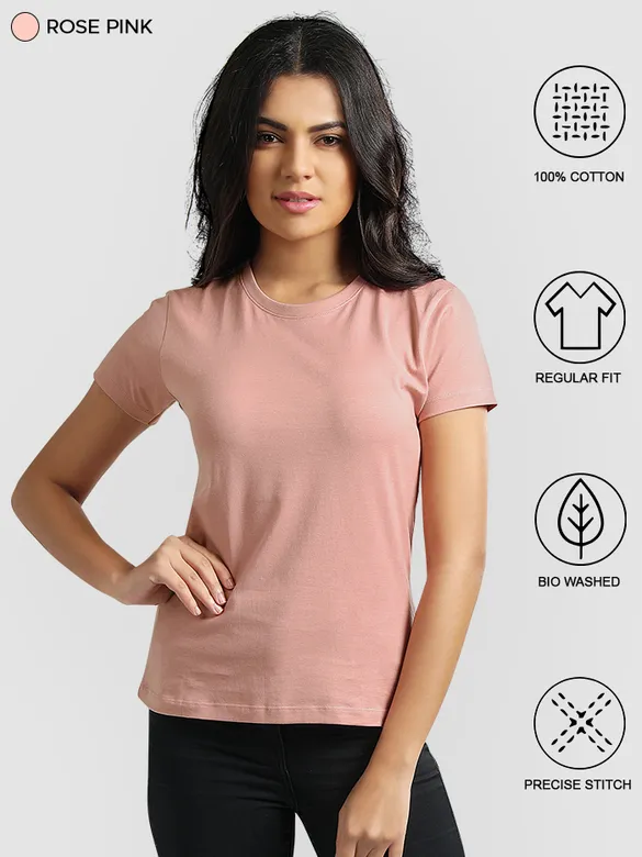 Womens Plain T-shirts Combo Burgundy And Rose Pink