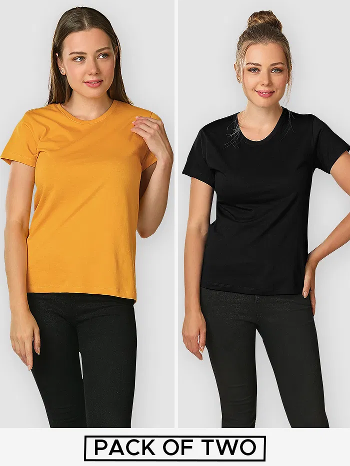 Womens Plain T-shirts Combo Mustard &amp; Black