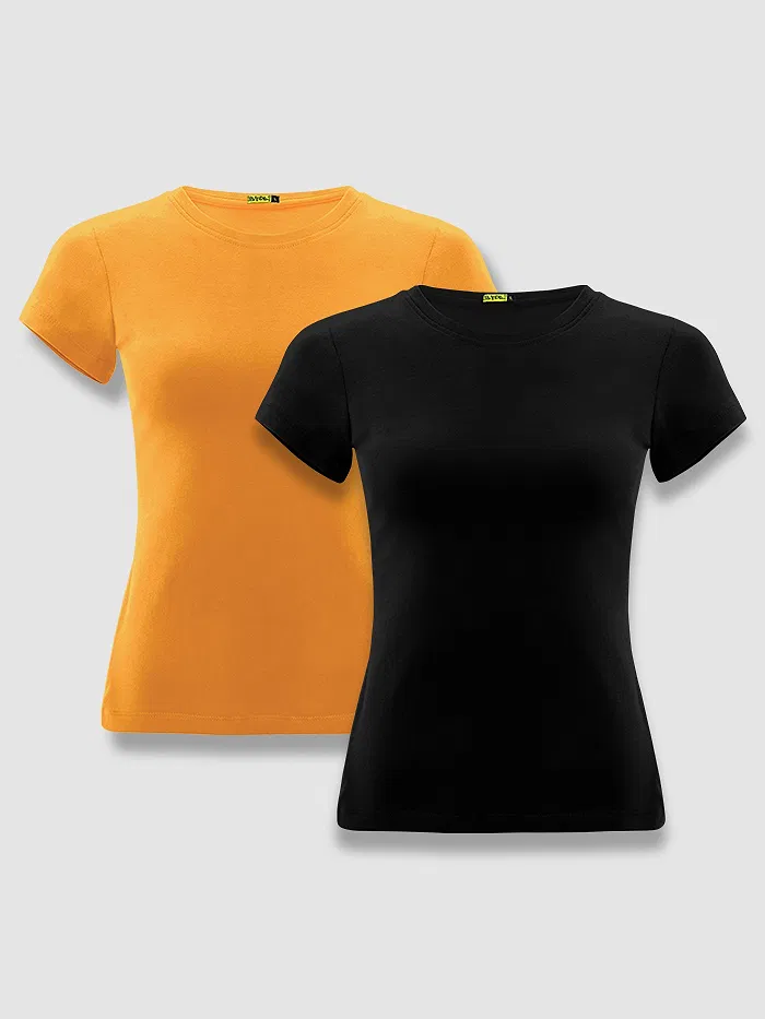 Womens Plain T-shirts Combo Mustard And Black