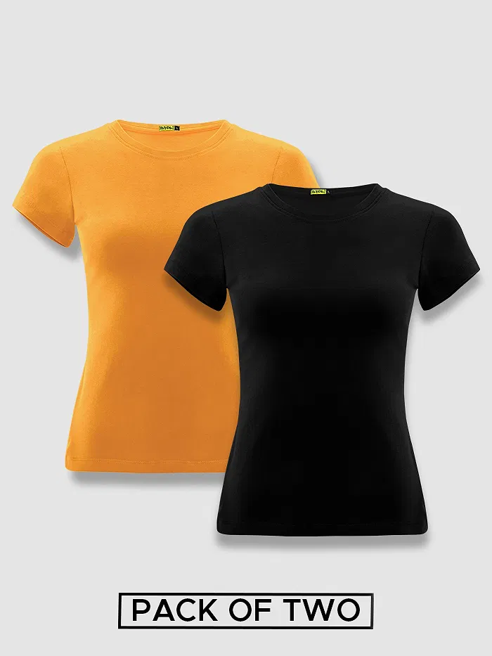 Womens Plain T-shirts Combo Mustard And Black