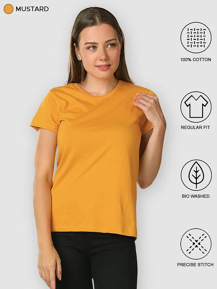 Womens Plain T-shirts Combo Mustard And Black