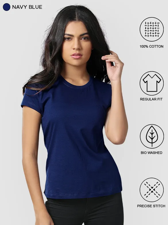 Womens Plain T-shirts Combo Navy Blue And Yellow