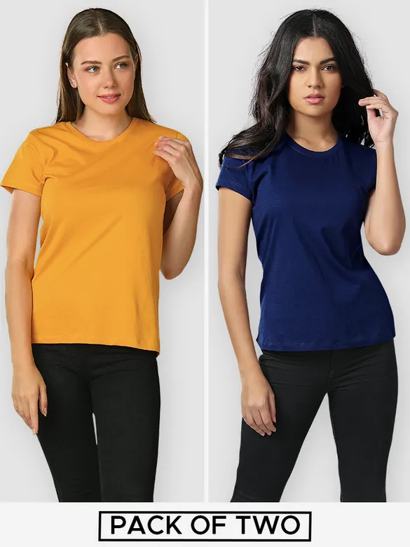 Plain Womens T-shirts Combo Navy Blue &amp; Yellow