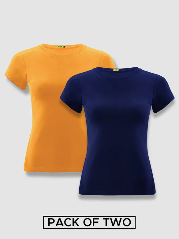 Womens Plain T-shirts Combo Navy Blue And Yellow