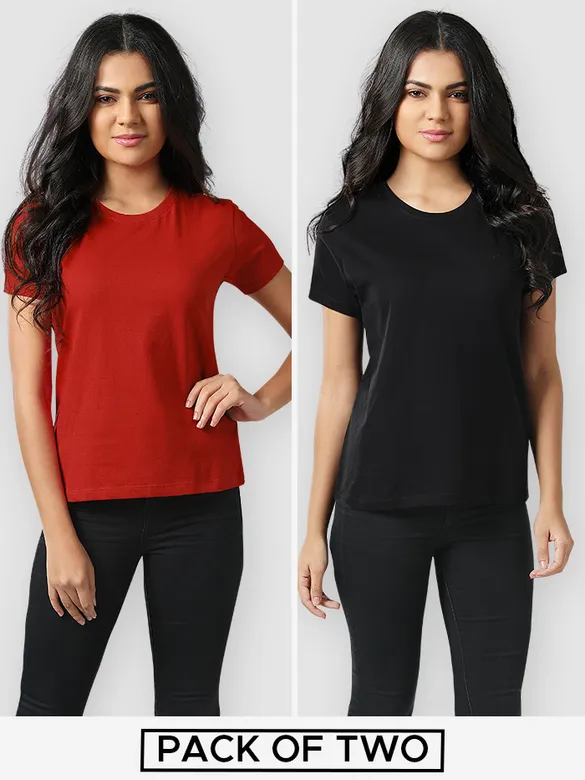 Womens Plain T-shirts Combo Red &amp; Black