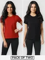 Womens Plain T-shirts Combo Red &amp; Black