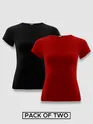 Womens Plain T-shirts Combo Red And Black