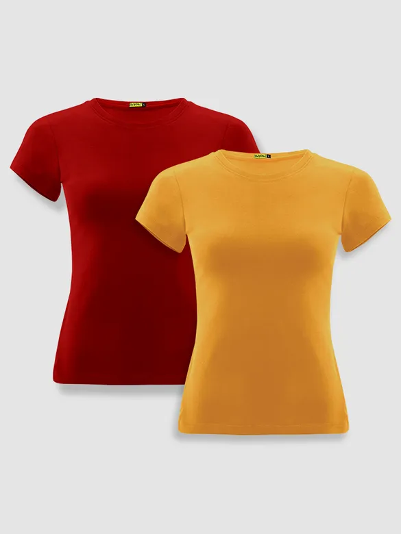Womens Plain T-shirts Combo Red And Mustard