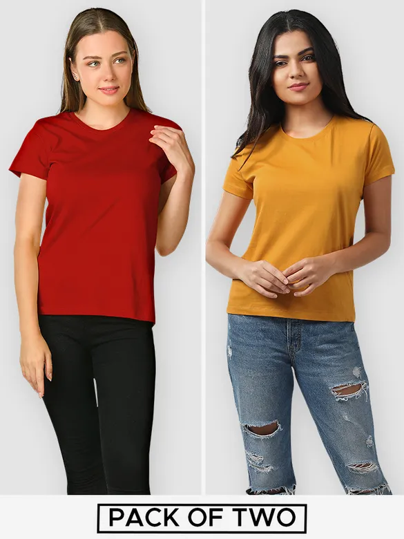 Womens Plain T-shirts Combo Red And Mustard