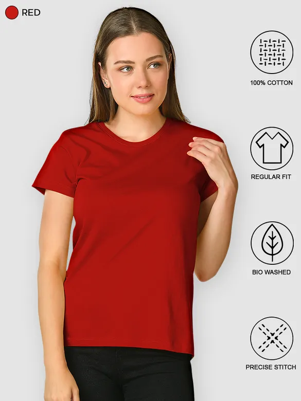 Womens Plain T-shirts Combo Red And Mustard