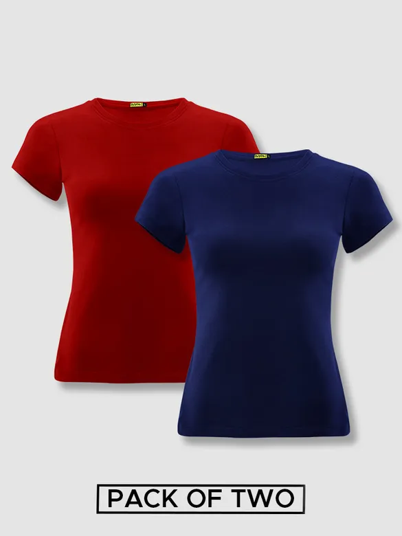 Womens Plain T-shirts Combo Red &amp; Navy Blue