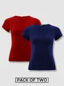 Womens Plain T-shirts Combo Red &amp; Navy Blue