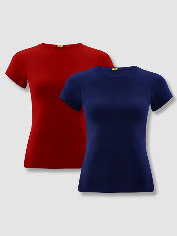 Womens Plain T-shirts Combo Red And Navy Blue