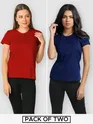 Womens Plain T-shirts Combo Red And Navy Blue