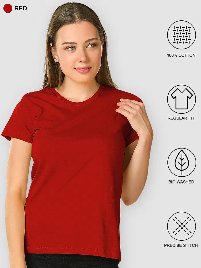 Womens Plain T-shirts Combo Red And Navy Blue