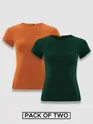 Womens Plain T-shirts Combo Vintage Orange And Bottle Green