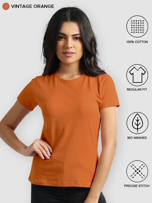 Womens Plain T-shirts Combo Vintage Orange And Bottle Green