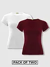Womens Plain T-shirts Combo White &amp; Burgundy