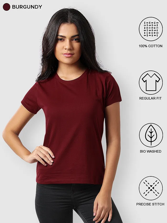 Womens Plain T-shirts Combo White And Burgundy