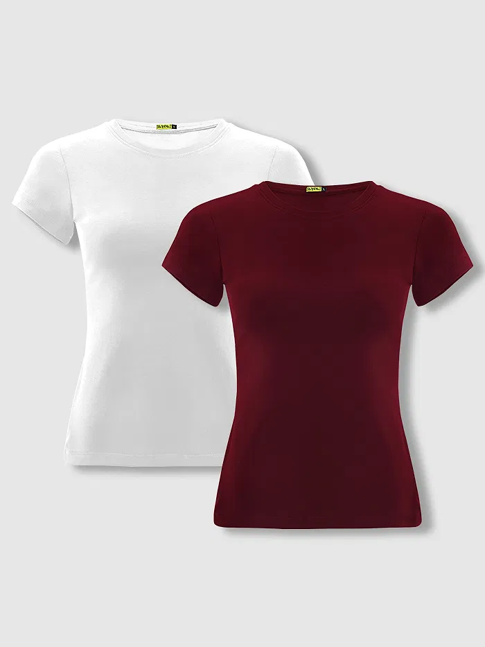 Womens Plain T-shirts Combo White And Burgundy