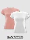 Womens Plain T-shirts Combo White &amp; Rose Pink
