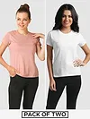 Womens Plain T-shirts Combo White And Rose Pink
