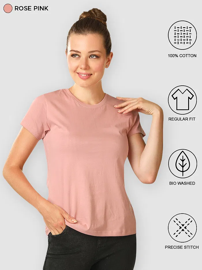 Womens Plain T-shirts Combo White And Rose Pink